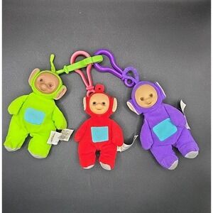 Vintage 1999 Burger King Teletubbies Clip On Keychain Ring Backpack Plush Lot 3